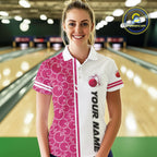 Bowling Polo, 1/4 Zip Shirt Custom retro white and pink camo vintage bowling jerseys