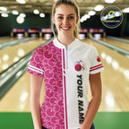 Bowling Polo, 1/4 Zip Shirt Custom retro white and pink camo vintage bowling jerseys