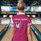 Bowling Polo, 1/4 Zip Shirt Custom retro white and pink camo vintage bowling jerseys