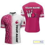 Bowling Polo, 1/4 Zip Shirt Custom white & pink camo vintage bowling shirts, bowling jersey