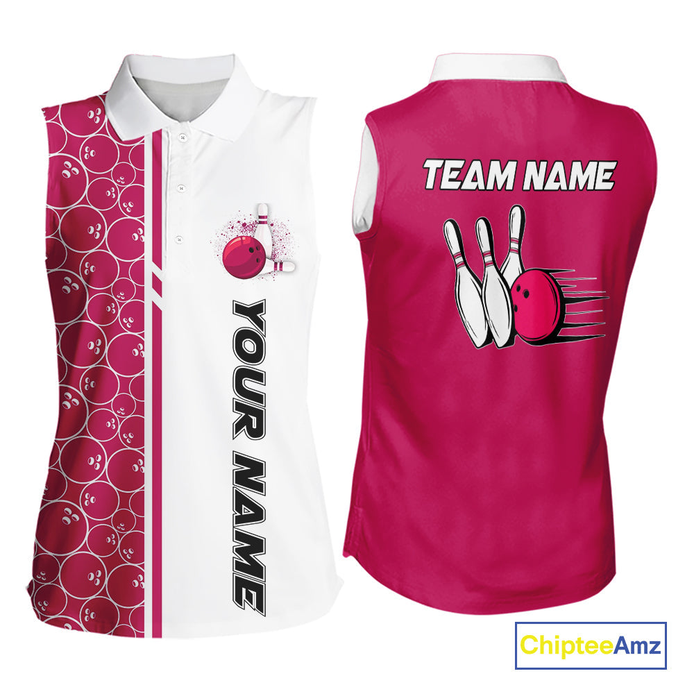 Bowling Sleeveless Polo Shirt Custom retro white and pink camo vintage bowling jerseys