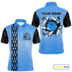 Personalized Black and Blue Retro Bowling Polo, Quarter Zip Team Shirts Custom Bowling Gifts