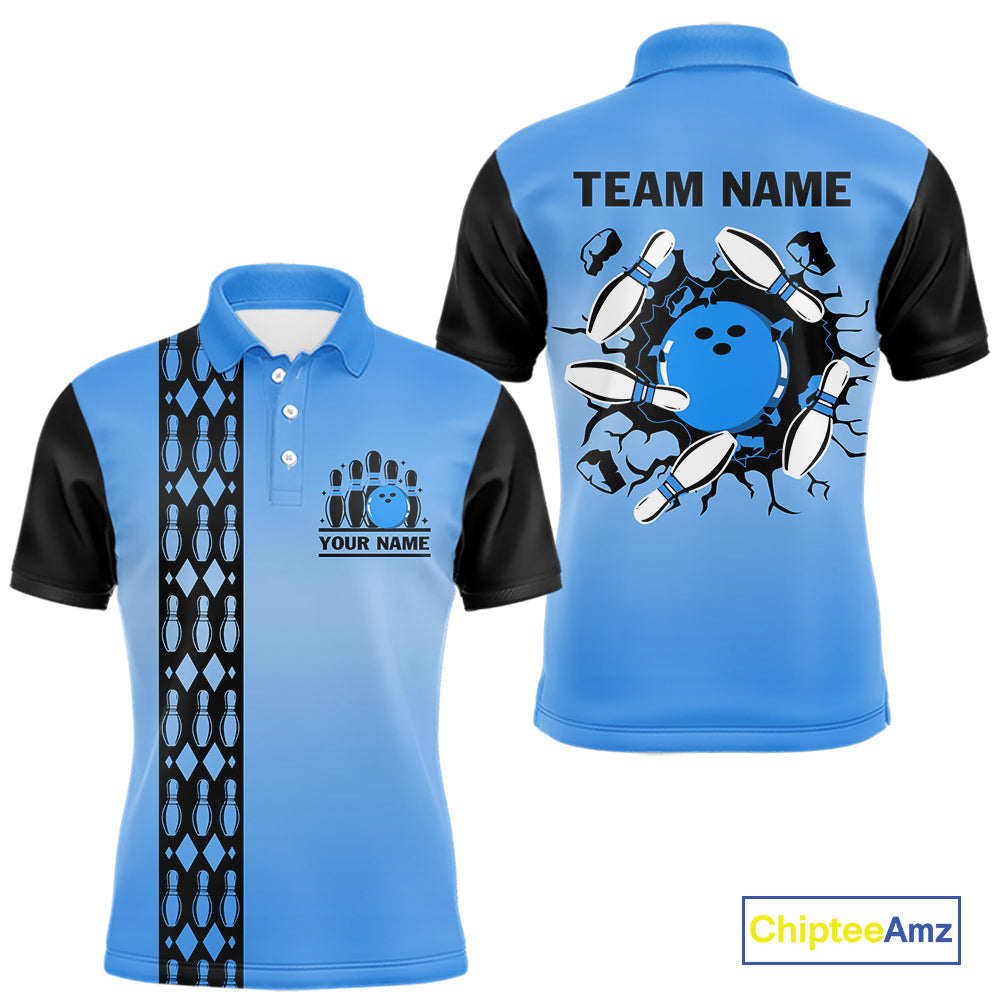 Personalized Black and Blue Retro Bowling Polo, Quarter Zip Team Shirts Custom Bowling Gifts