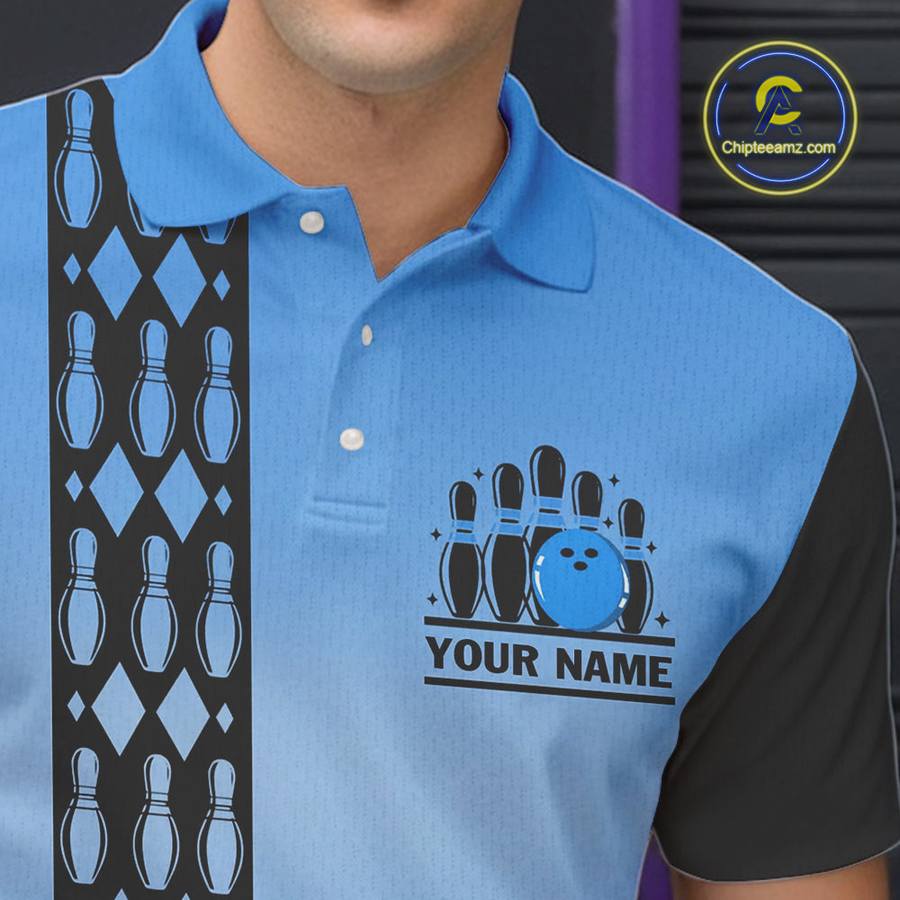 Personalized Black and Blue Retro Bowling Polo, Quarter Zip Team Shirts Custom Bowling Gifts