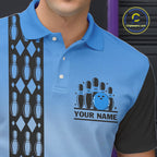 Personalized Black and Blue Retro Bowling Polo, Quarter Zip Team Shirts Custom Bowling Gifts