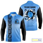 Personalized Black and Blue Retro Bowling Polo, Quarter Zip Team Shirts Custom Bowling Gifts