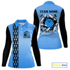 Personalized Black and Blue Retro Bowling Polo, Quarter Zip Team Shirts Custom Bowling Gift