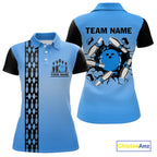 Personalized Black and Blue Retro Bowling Polo, Quarter Zip Team Shirts Custom Bowling Gift