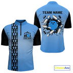 Personalized Black and Blue Retro Bowling Polo, Quarter Zip Team Shirts Custom Bowling Gifts