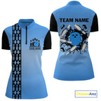 Personalized Black and Blue Retro Bowling Polo, Quarter Zip Team Shirts Custom Bowling Gift