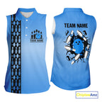 Personalized Black and Blue Retro Bowling Sleeveless Polo Team Shirts Custom Bowling Gift