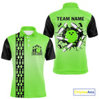 Personalized Black and Green Retro Bowling Polo, Quarter Zip Team Shirts Custom Bowling Gifts