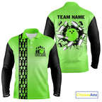Personalized Black and Green Retro Bowling Polo, Quarter Zip Team Shirts Custom Bowling Gifts