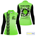 Personalized Black and Green Retro Bowling Polo, Quarter Zip Team Shirt Custom Bowling Gift