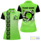 Personalized Black and Green Retro Bowling Polo, Quarter Zip Team Shirt Custom Bowling Gift