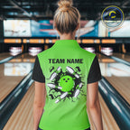Personalized Black and Green Retro Bowling Polo, Quarter Zip Team Shirt Custom Bowling Gift