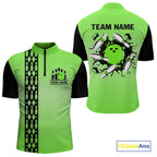 Personalized Black and Green Retro Bowling Polo, Quarter Zip Team Shirts Custom Bowling Gifts