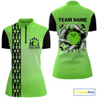 Personalized Black and Green Retro Bowling Polo, Quarter Zip Team Shirt Custom Bowling Gift