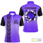 Personalized Black and Purple Retro Bowling Polo, Quarter Zip Team Shirt Custom Bowling Gifts