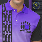 Personalized Black and Purple Retro Bowling Polo, Quarter Zip Team Shirt Custom Bowling Gifts