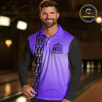 Personalized Black and Purple Retro Bowling Polo, Quarter Zip Team Shirt Custom Bowling Gifts