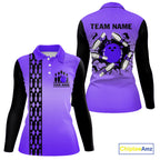 Personalized Black & Purple Retro Bowling Polo, Quarter Zip Team Shirt Custom Bowling Gift