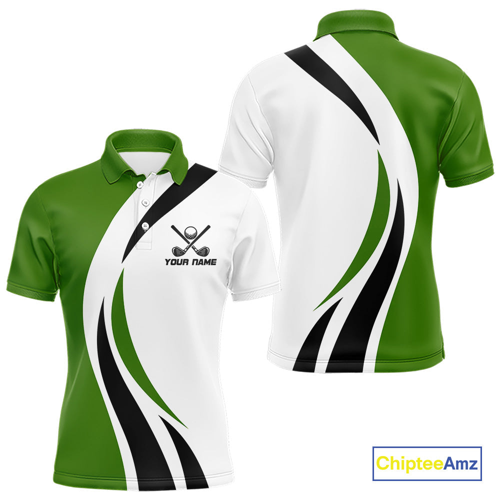 Green and White golf polo shirt Custom golf attire, gifts for golf lovers