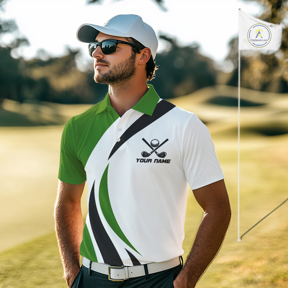 Green and White golf polo shirt Custom golf attire, gifts for golf lovers
