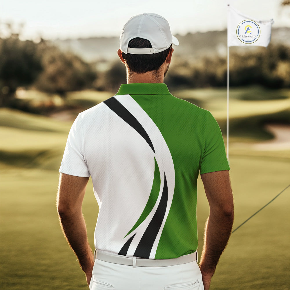 Green and White golf polo shirt Custom golf attire, gifts for golf lovers