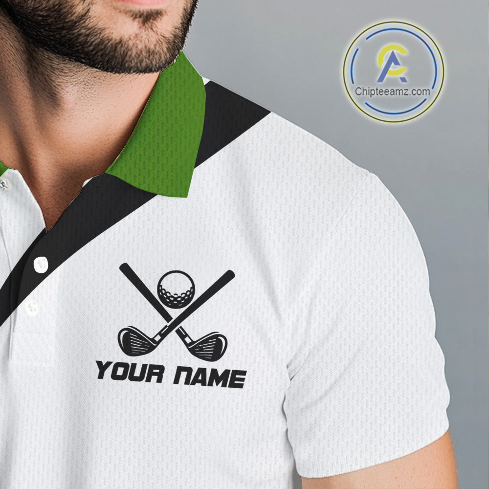 Green and White golf polo shirt Custom golf attire, gifts for golf lovers