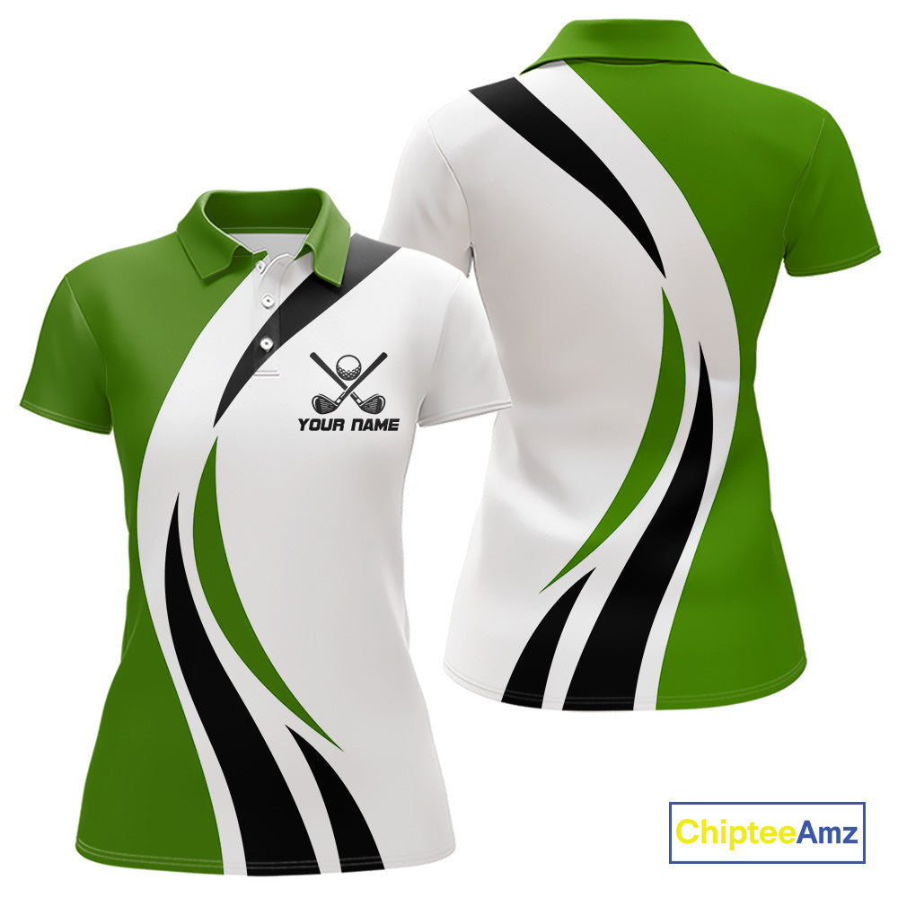 Green and White golf polo shirt Custom golf attire, gifts for golf lovers