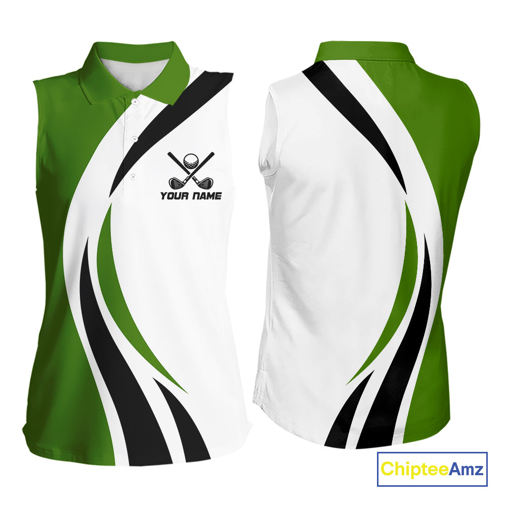Green and White Sleeveless golf polo shirt Custom golf attire, gifts for golf lovers