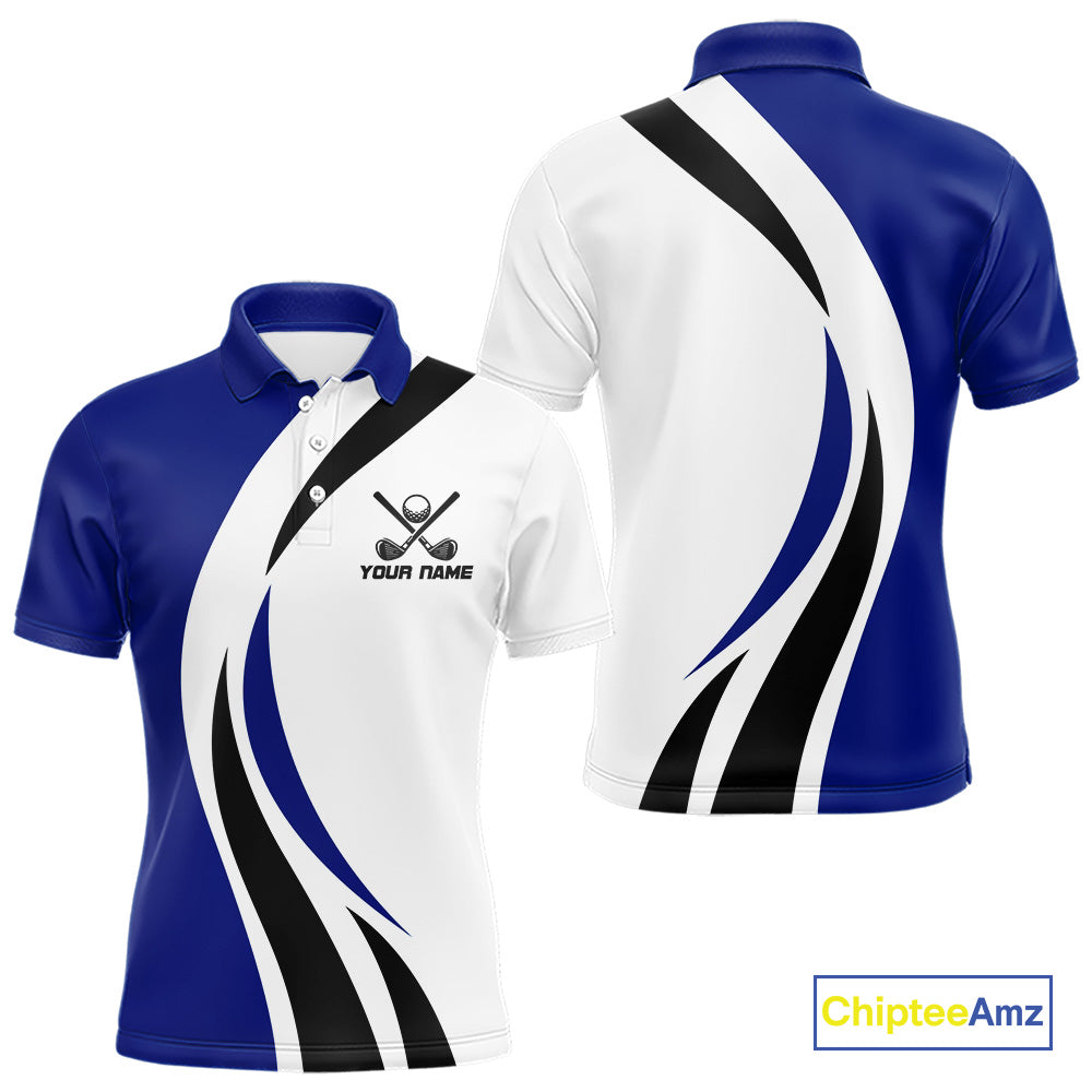 Blue and White golf polo shirt Custom golf attire, gifts for golf lovers