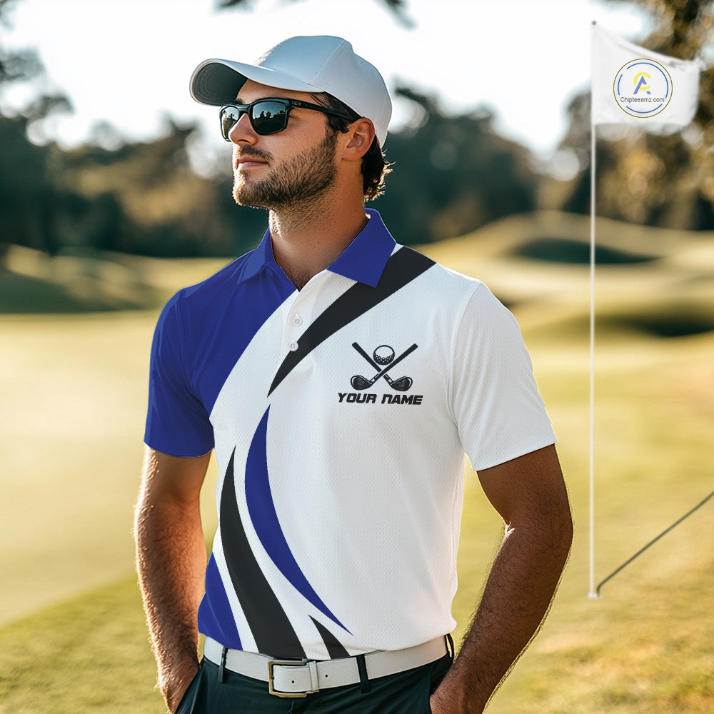Blue and White golf polo shirt Custom golf attire, gifts for golf lovers