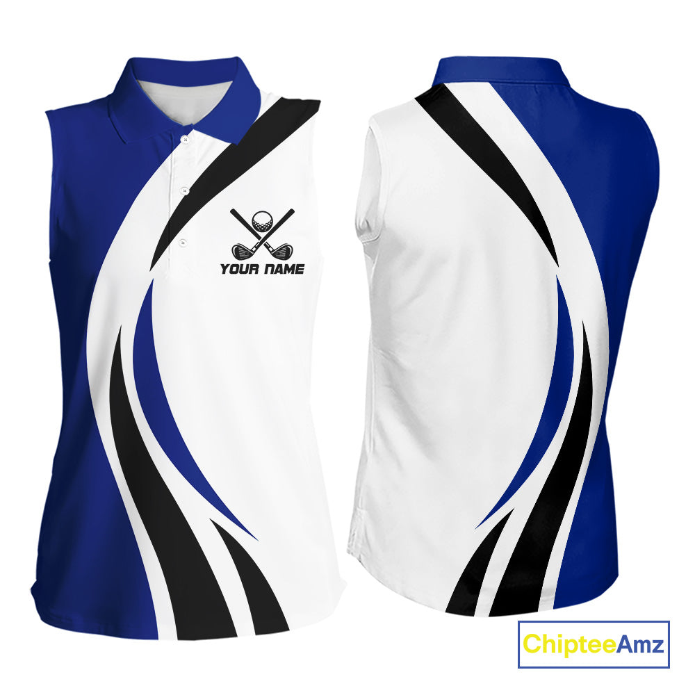 Blue and White Sleeveless golf polo shirt Custom golf attire, gifts for golf lovers