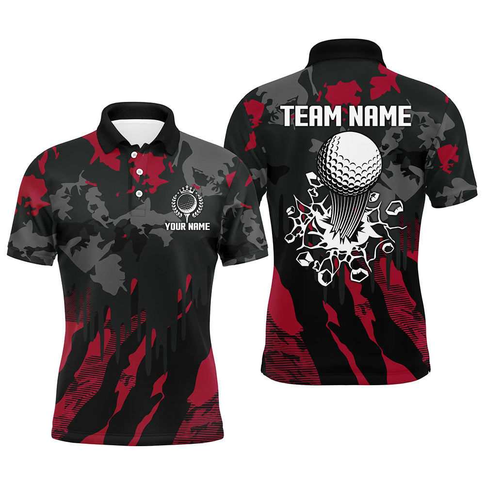 Black and Red Camo pattern Golf Polo Shirts custom golf tops, cool golf gifts