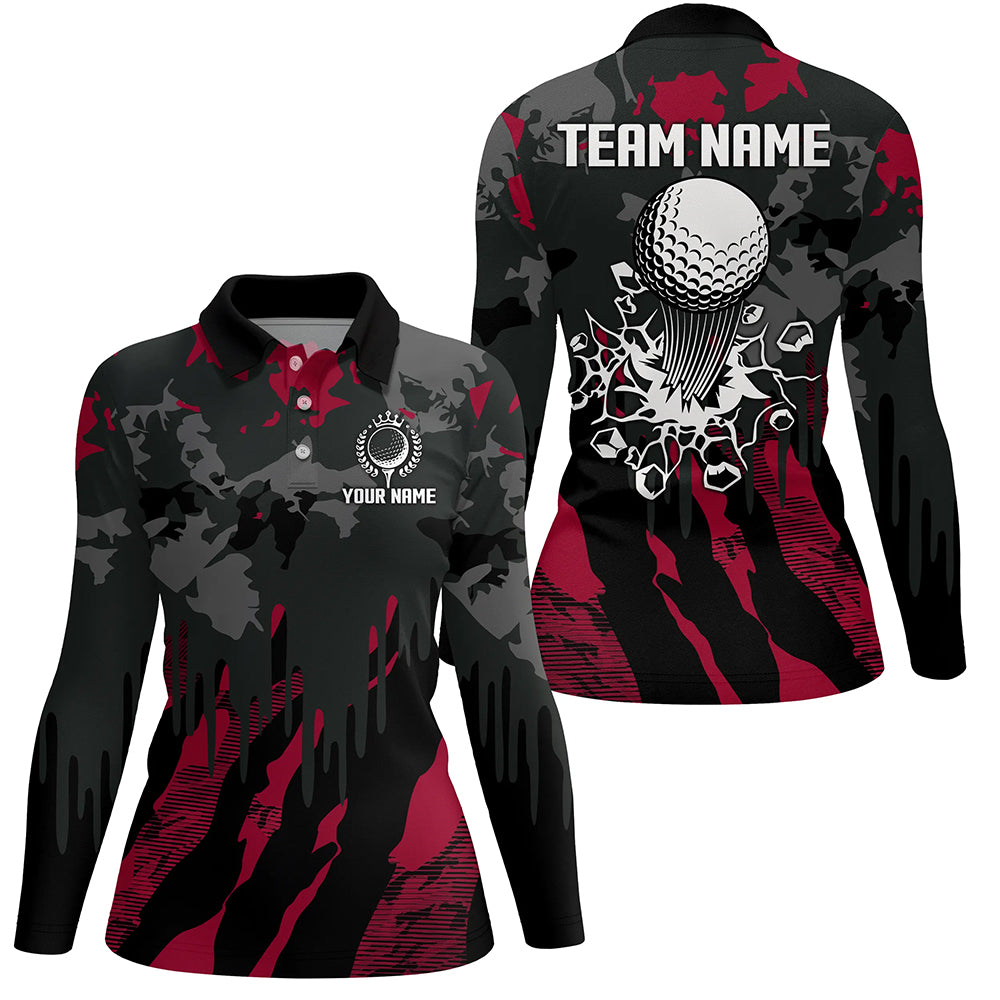 Black and Red Camo pattern Golf Polo Shirts custom golf tops, cool golf gifts