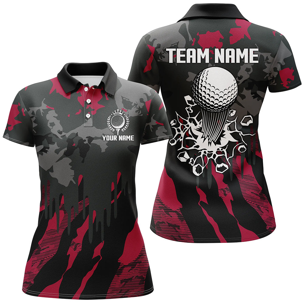 Black and Red Camo pattern Golf Polo Shirts custom golf tops, cool golf gifts