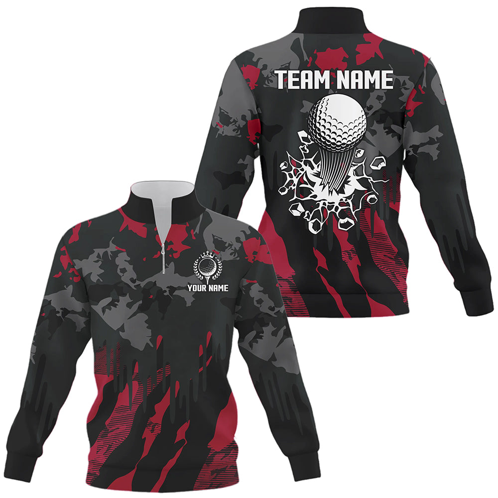 Black and Red Camo pattern Quarter zip golf sweatshirt custom team golf sweater, cool golf gifts