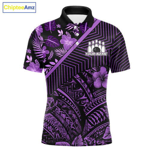 Black and Purple tribal pattern Bowling Polo, 1/4 zip Shirts Custom Team Bowling Jerseys