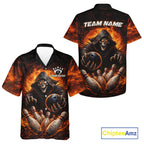Personalized Skull Hawaiian Bowling Jerseys Custom Black and Orange Bowling Team button up shirt
