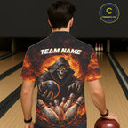 Personalized Skull Hawaiian Bowling Jerseys Custom Black and Orange Bowling Team button up shirt