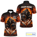 Personalized Skull Bowling Polo, 1/4 zip Jerseys Custom Black and Orange Bowling Team shirts