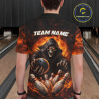 Personalized Skull Bowling Polo, 1/4 zip Jerseys Custom Black and Orange Bowling Team shirts