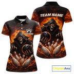 Personalized Skull Bowling Polo, 1/4 zip Jerseys Custom Black and Orange Bowling Team shirt