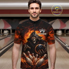 Personalized Skull Bowling Polo, 1/4 zip Jerseys Custom Black and Orange Bowling Team shirts