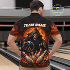 Personalized Skull Bowling Polo, 1/4 zip Jerseys Custom Black and Orange Bowling Team shirts