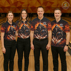 Personalized Skull Bowling Polo, 1/4 zip Jerseys Custom Black and Orange Bowling Team shirts