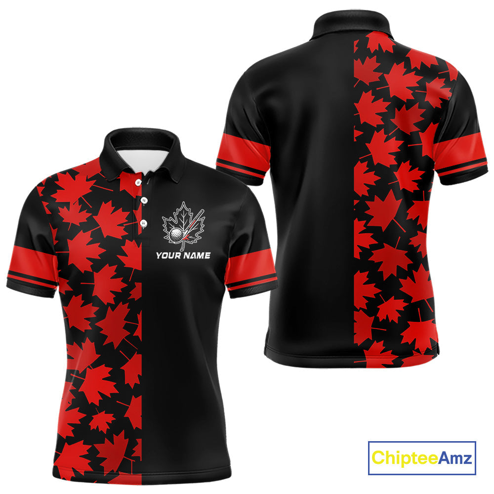 Black and Red maple leaf pattern golf polo shirts Custom Canadian Flag patriotic golf top