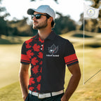 Black and Red maple leaf pattern golf polo shirts Custom Canadian Flag patriotic golf top
